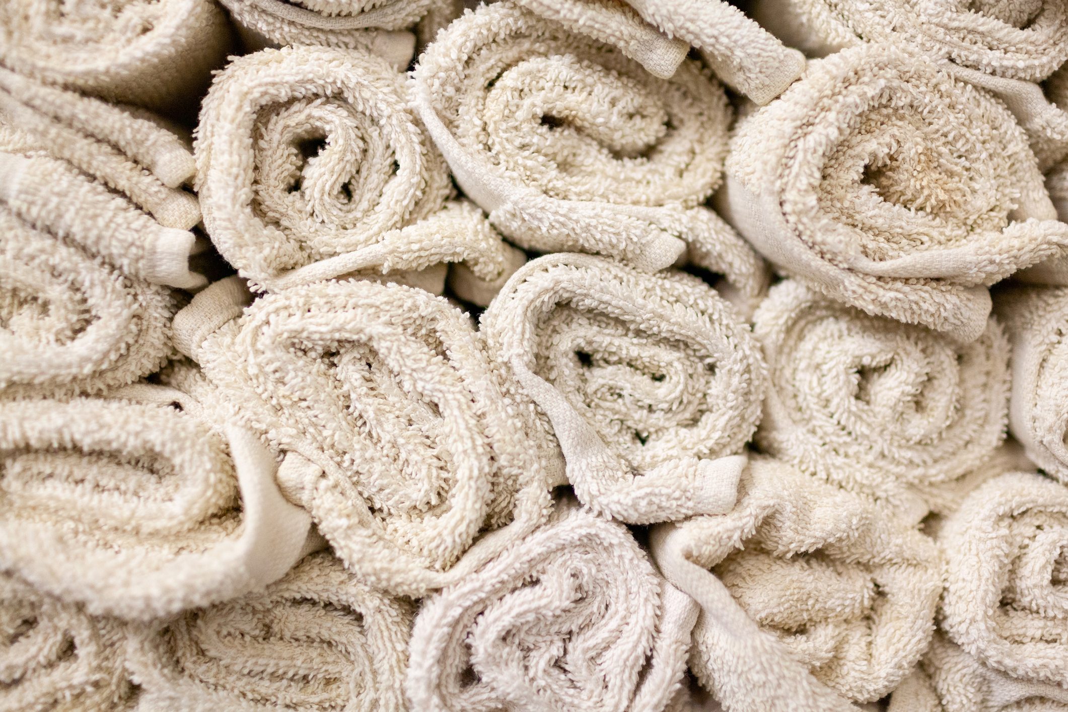 Closeup of rolled towels