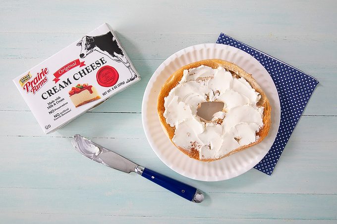 Prairie Farms Cream Cheese On Bagel And In Package