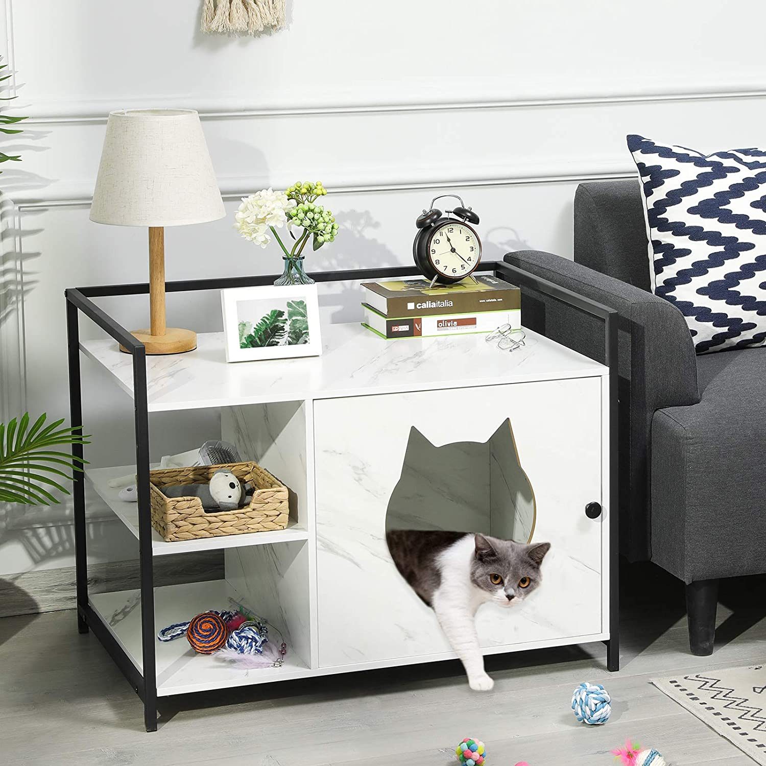 MSmask Hidden Cat Litter Box Enclosure with Shelves