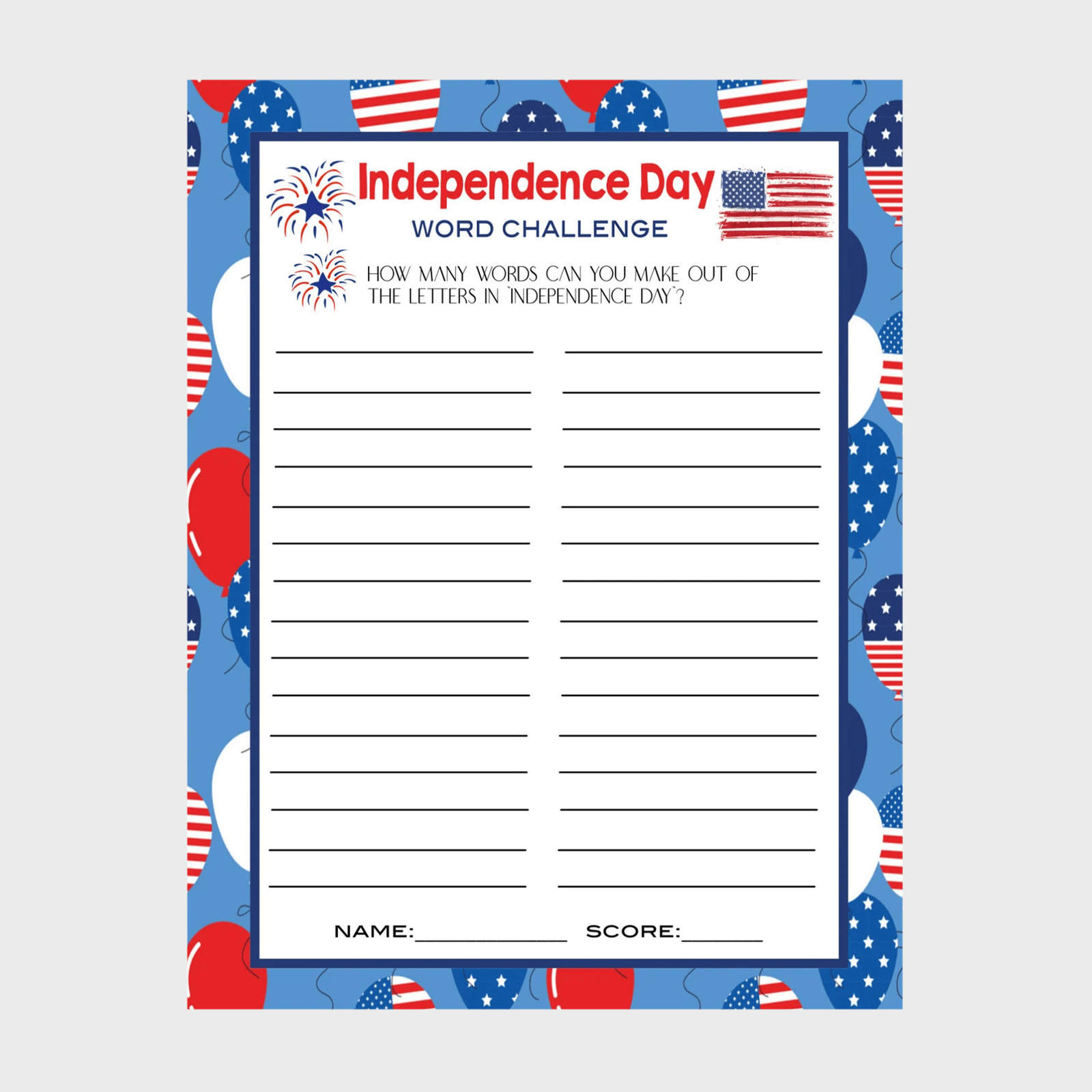 Independence Day July 4th Word Challenge Ecomm Via Etsy