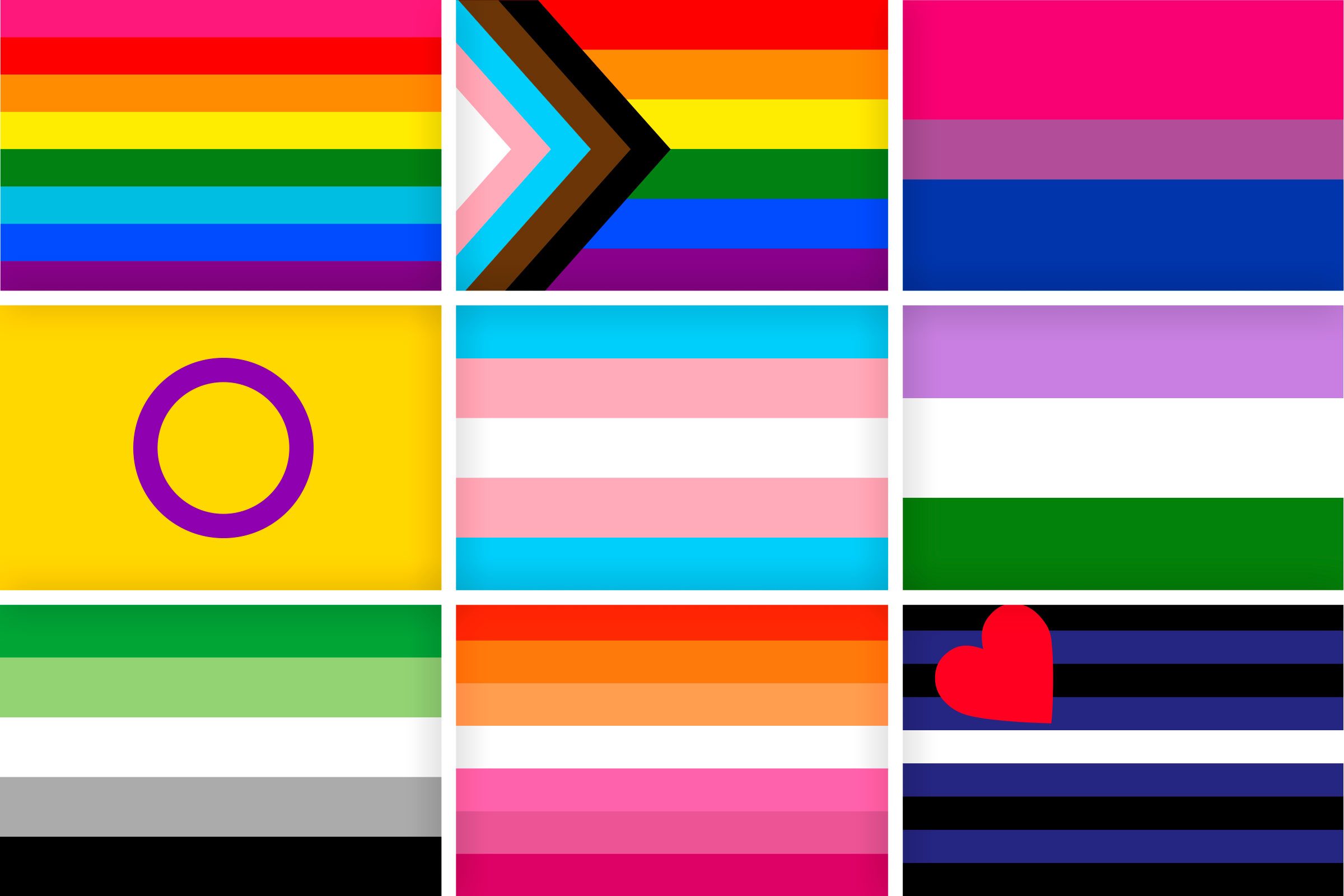 Collage of 9 Pride Flags