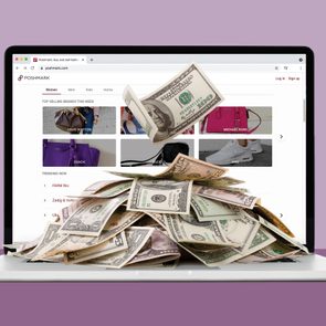 laptop with websites to sell clothes with money on it