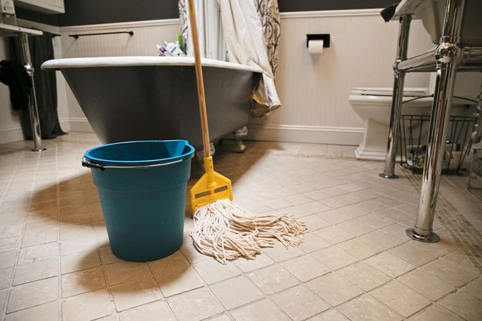 clean bathroom floor right after being mopped