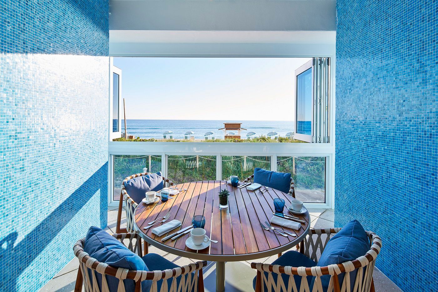 view of the beach from the restaurant at Carillon Miami Wellness Resort, Florida