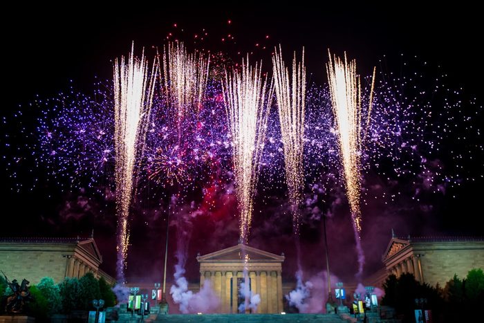 A view of fireworks over the Philadelphia Museum of the Art during Wawa Welcome America July 4th Concert at Benjamin Franklin Parkway on July 4, 2019 in Philadelphia, Pennsylvania.