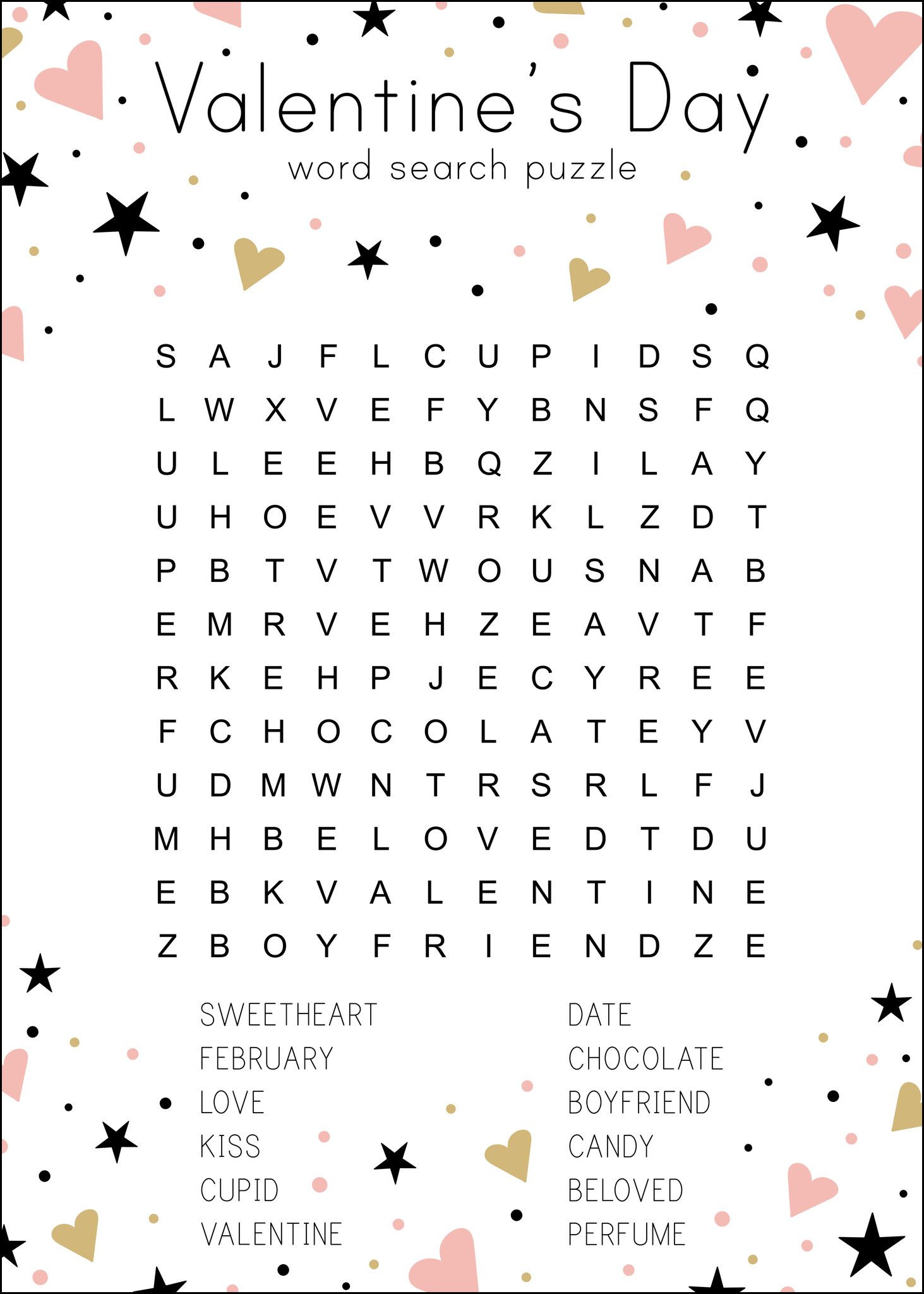 valentine's day holiday word search puzzle