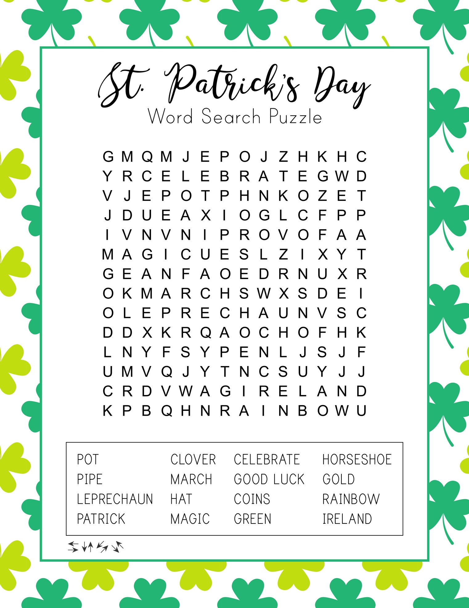 St. Patrick's Day Word Search Puzzle.