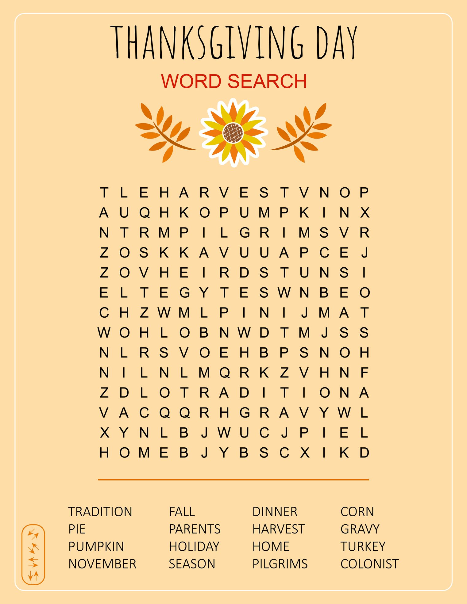 Thanksgiving Day Word Search Puzzle.