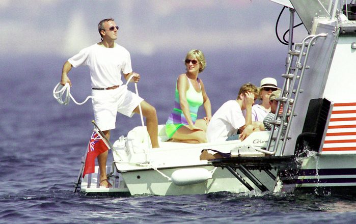 Diana, Princess of Wales and son HRH Prince William are seen holidaying with Dodi Al Fayed (not pictured) in St Tropez in the summer of 1997