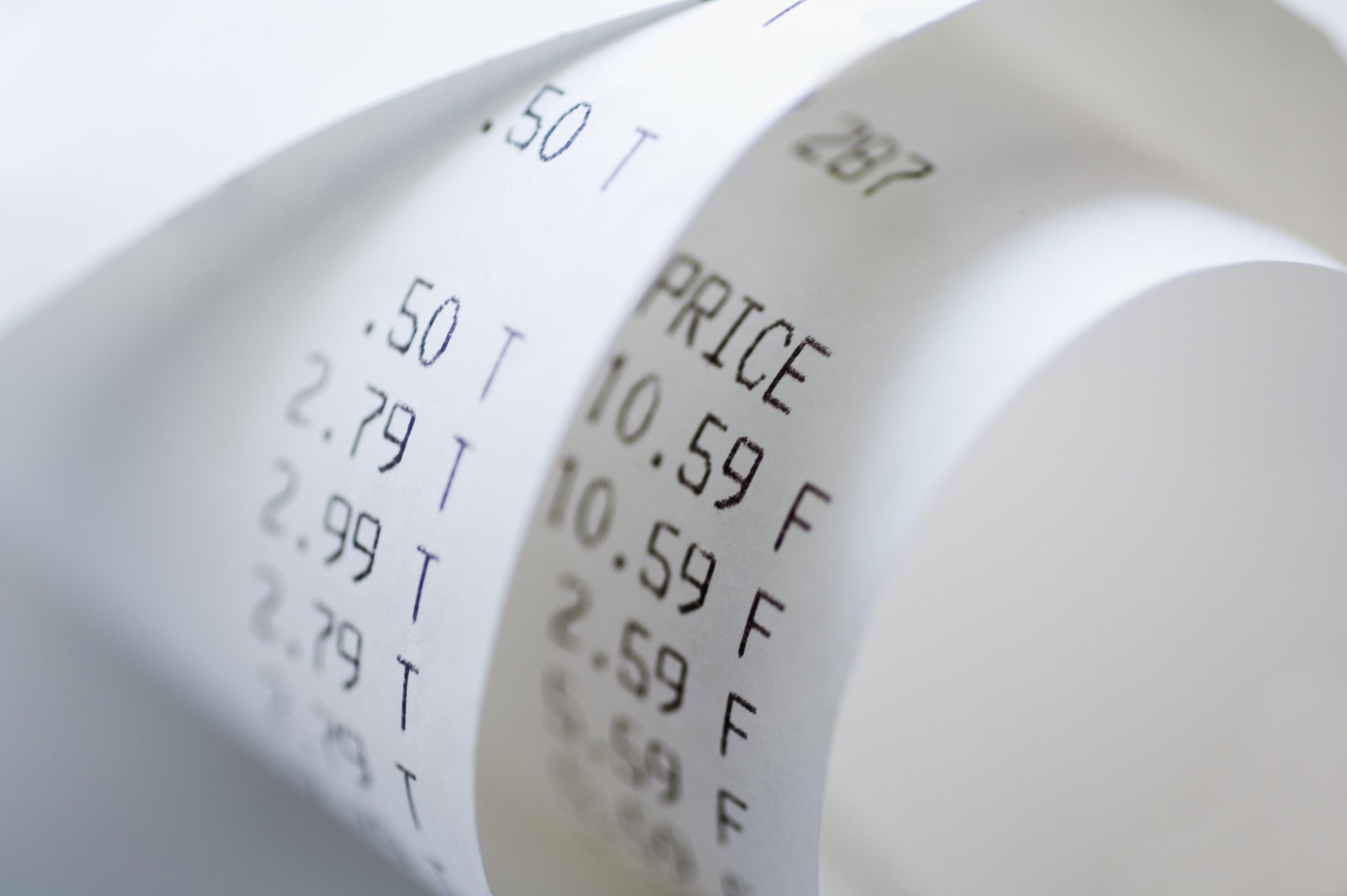 Closeup of sales receipt