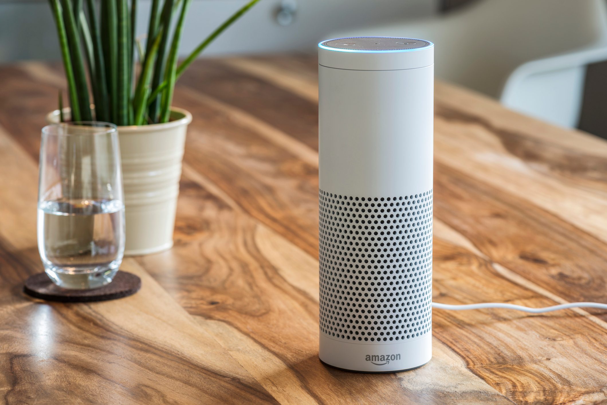 Amazon Echo on a coffee table