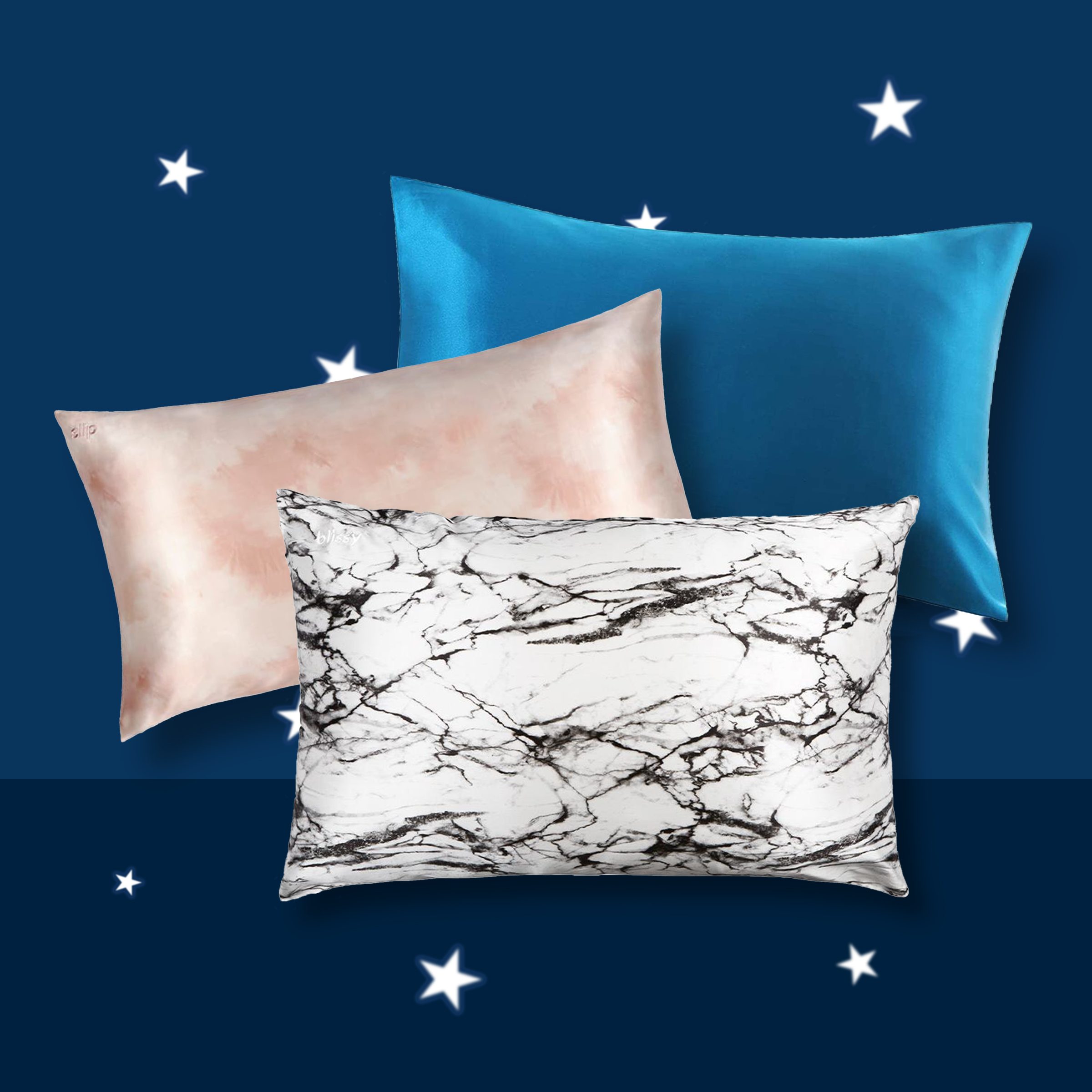 Three Silk Pillowcases in front of story background