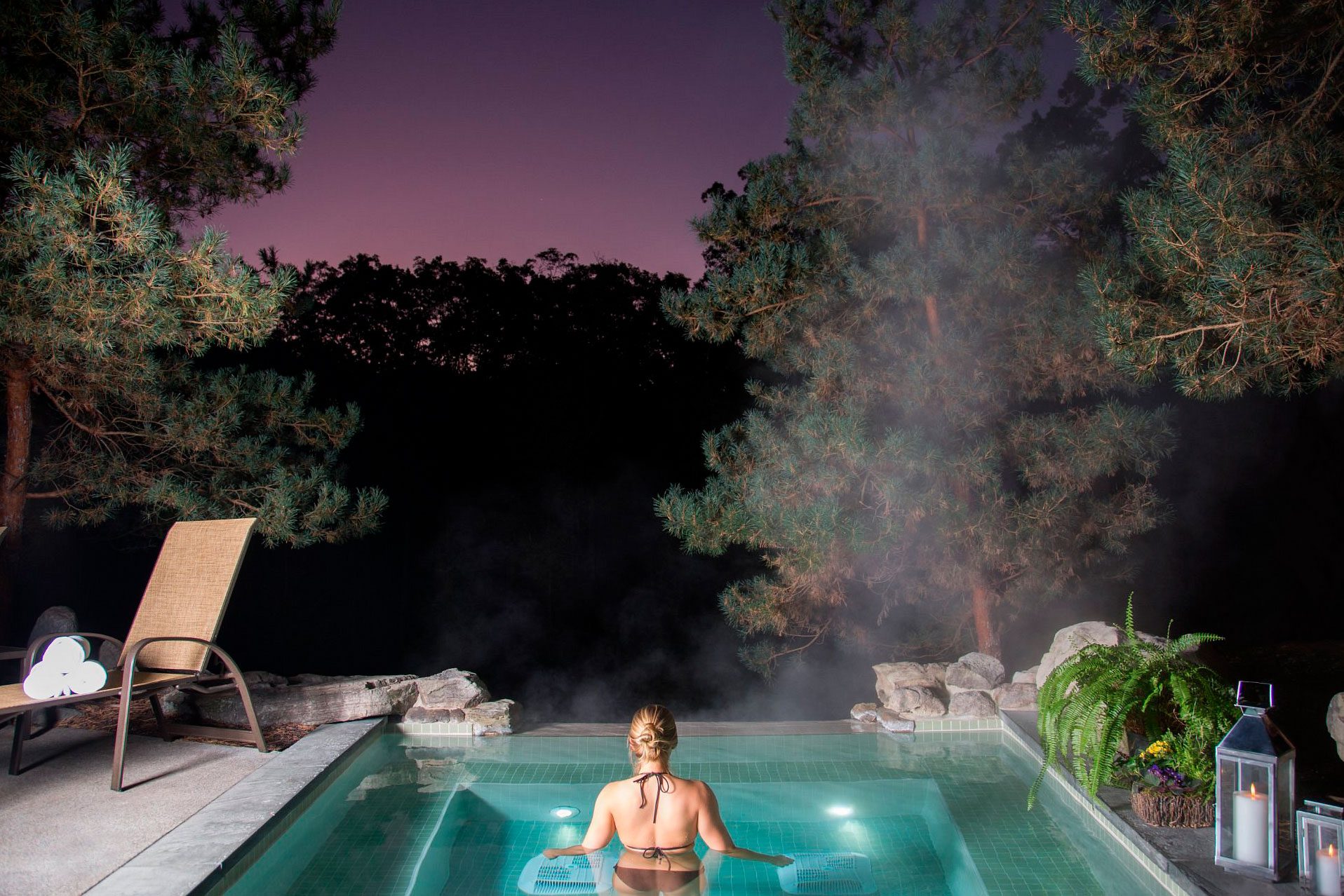 woman in a spa at night at The Lodge At Woodloch, pennslyvania