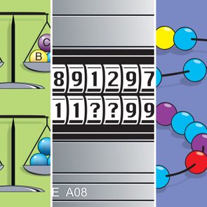 Three brain teaser images spliced into one 3x1 grid