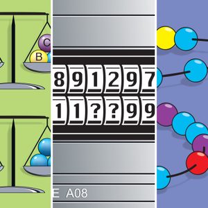 Three brain teaser images spliced into one 3x1 grid