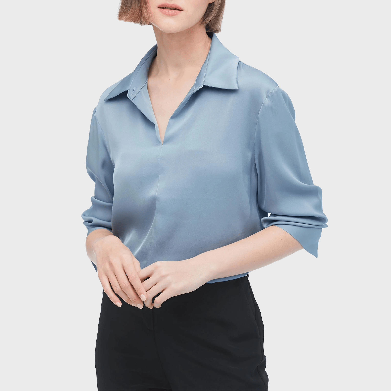 Concise Silk Blouse With Smocked Cuffs Ecomm Via Lilysilk