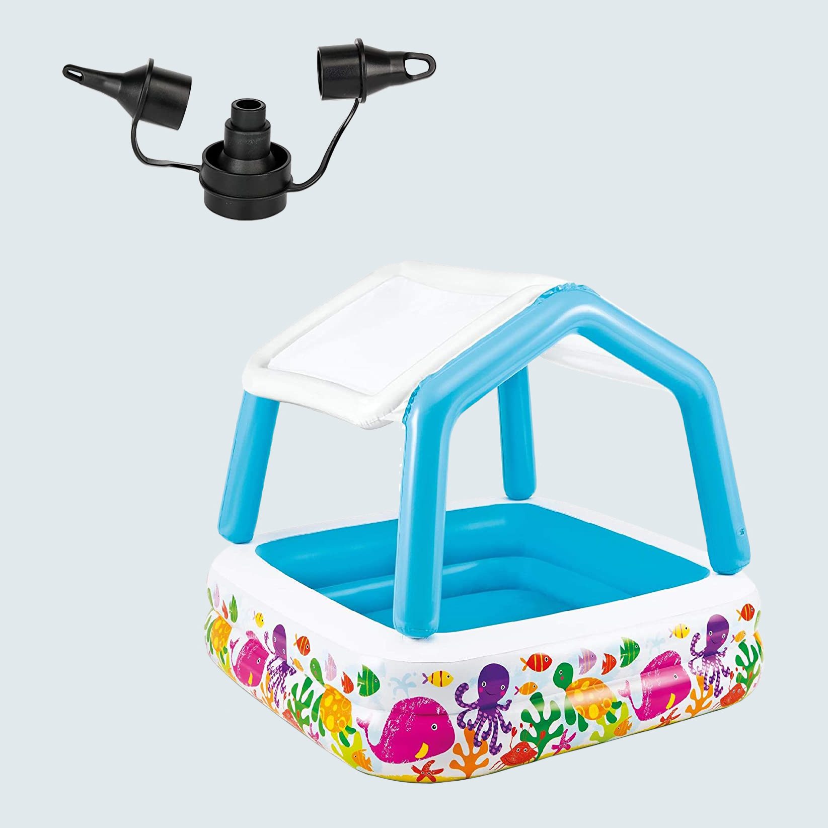 Intex 120V Electric Air Pump & Intex Inflatable Ocean Scene Sun Shade Kids Pool