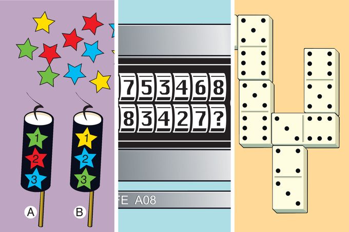 three math puzzle graphics lined up vertically