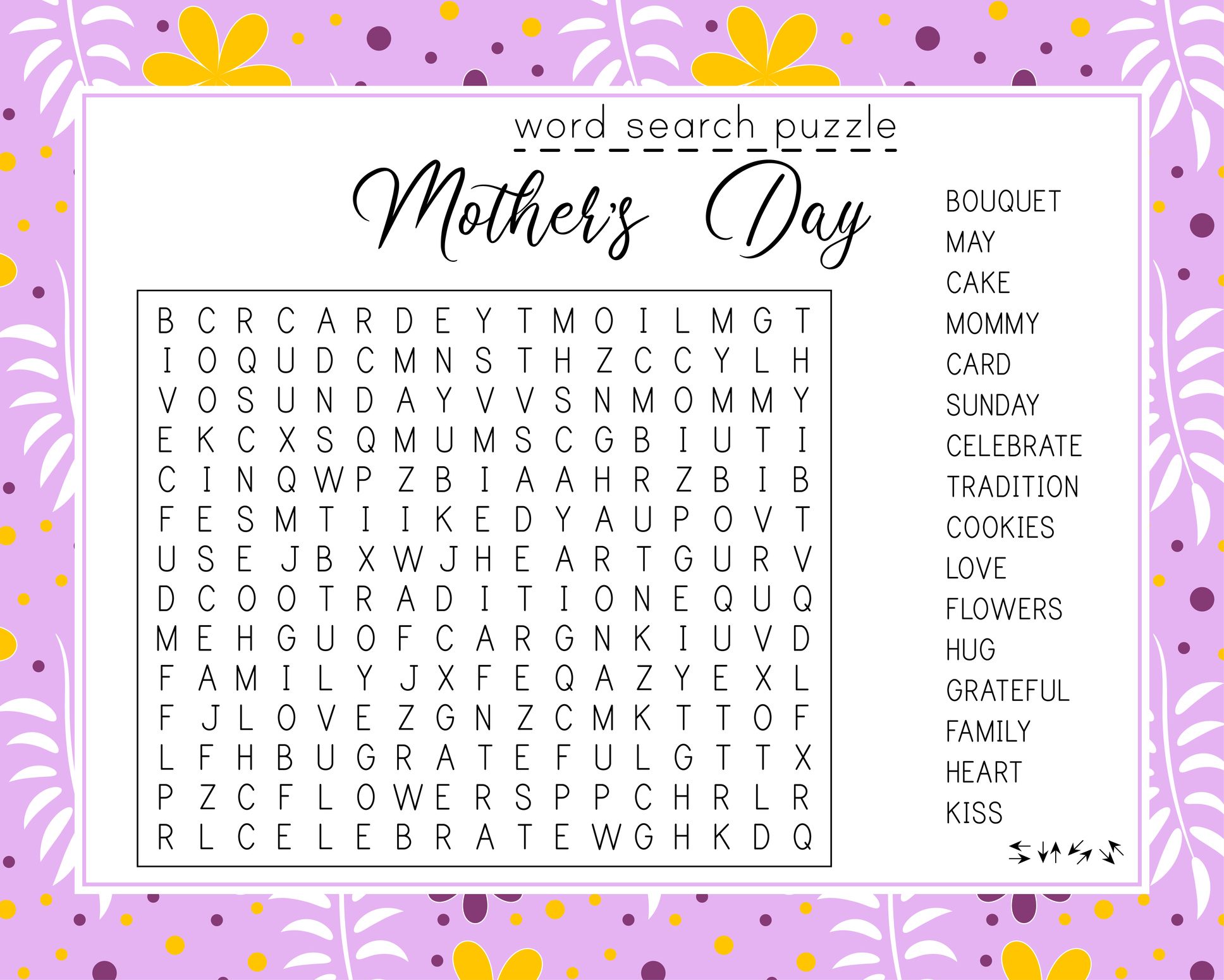 Mother's Day Word Search Puzzle.