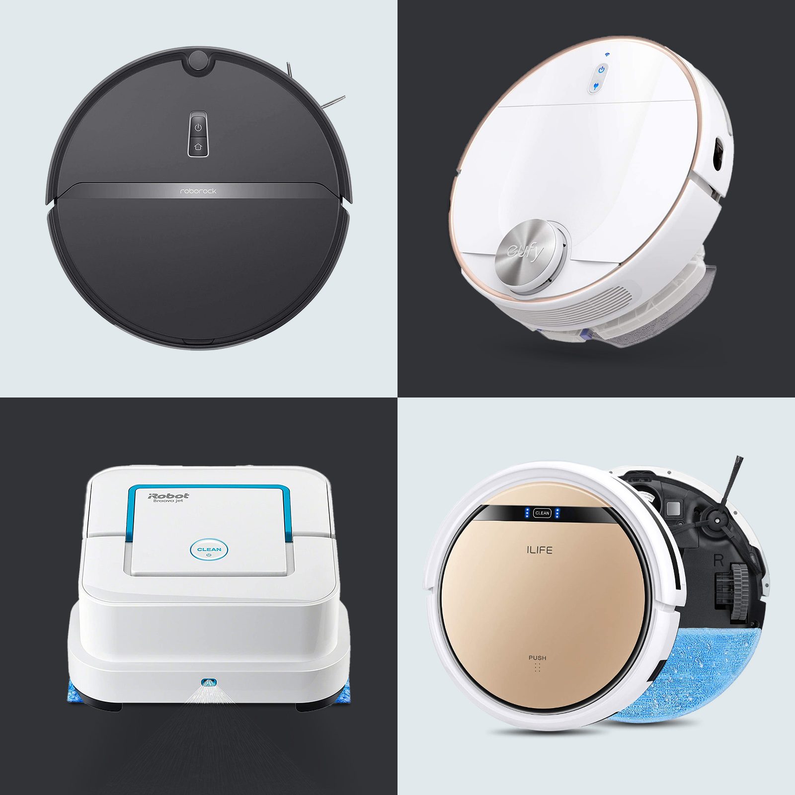 Robot vacuums on grid background