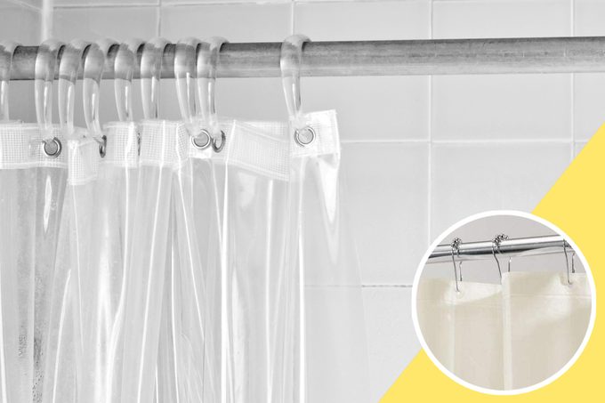 old shower Curtain with inset of new shower curtain to buy