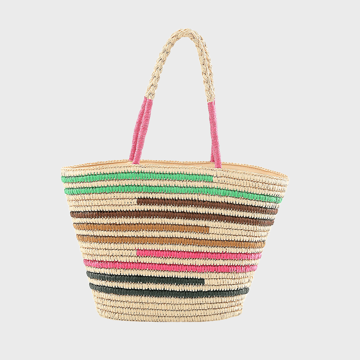 Time And Tru Womens Multistripe Straw Beach Tote Ecomm Via Walmart