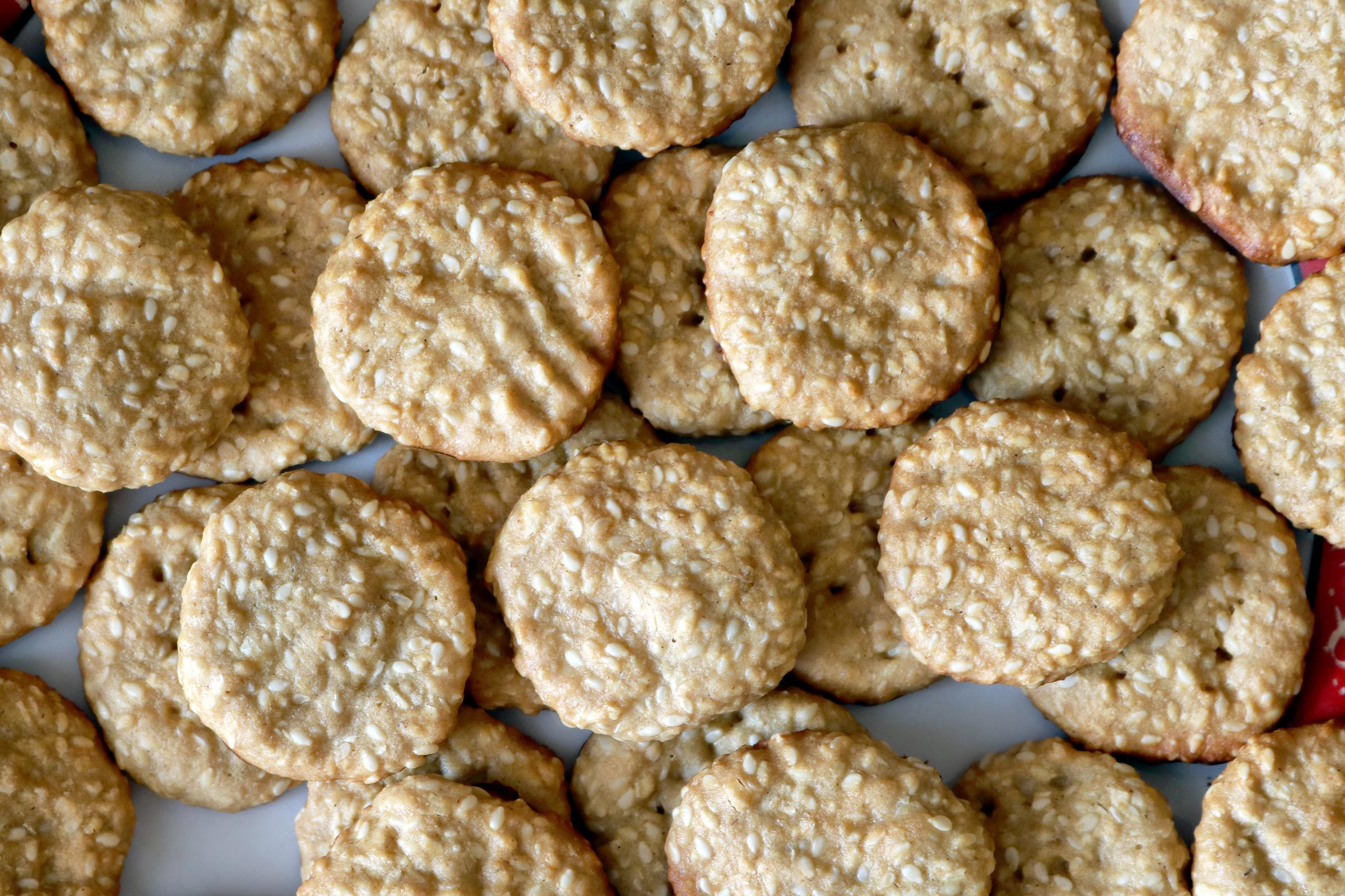 full frame of sesame cookies