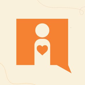 orange thought bubble with cutout of person with heart in middle