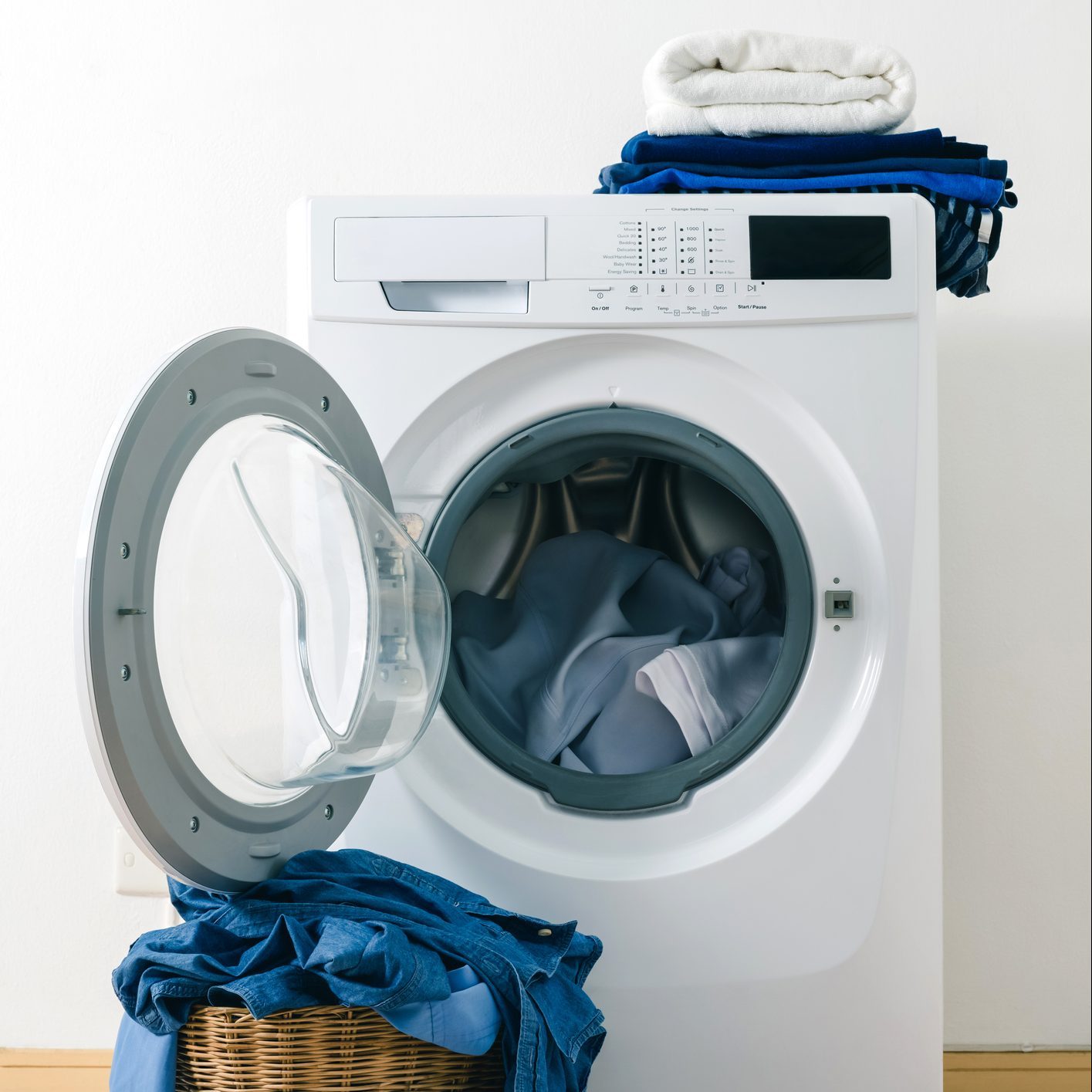 Washing Machine And Cloth In Basket. Loudry Concept