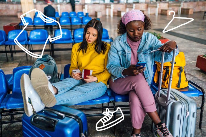 Women with luggage sitting and waiting
