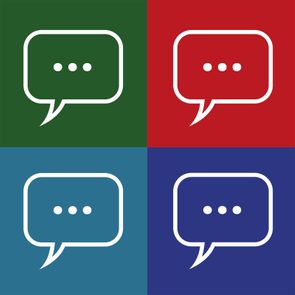 four speech bubbles on multicolor background