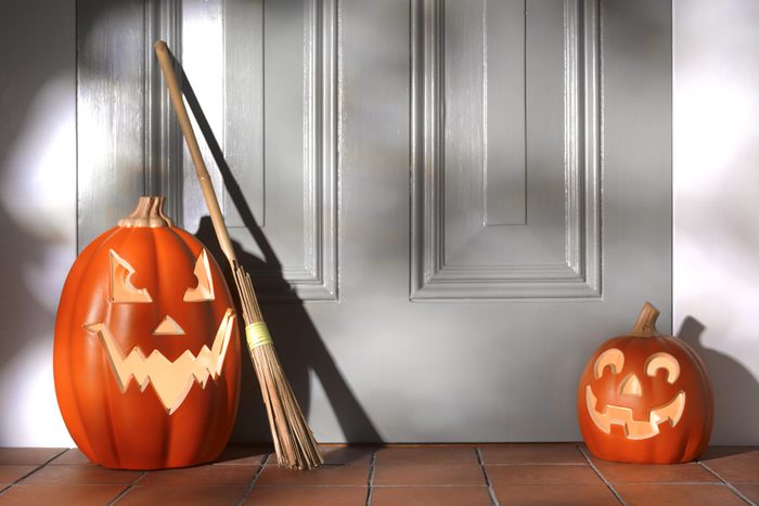 Illuminated Halloween Pumpkins on doorstep