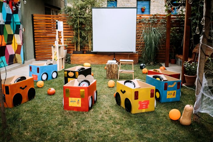 Backyard drive-in movie night for kids Halloween party