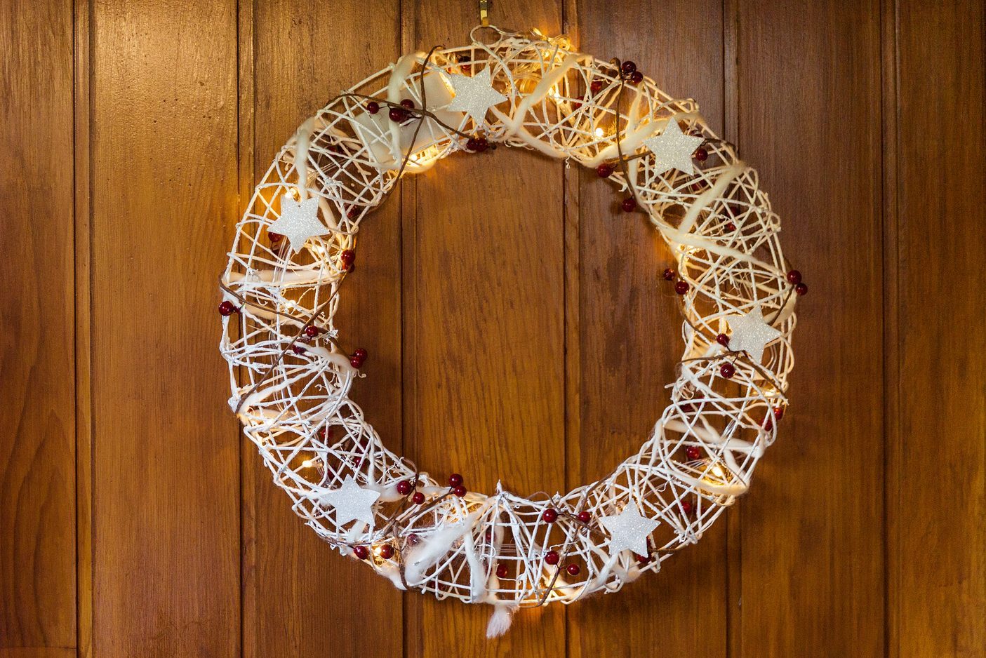 Australian Summer Christmas Wreath Hanging On Front Door