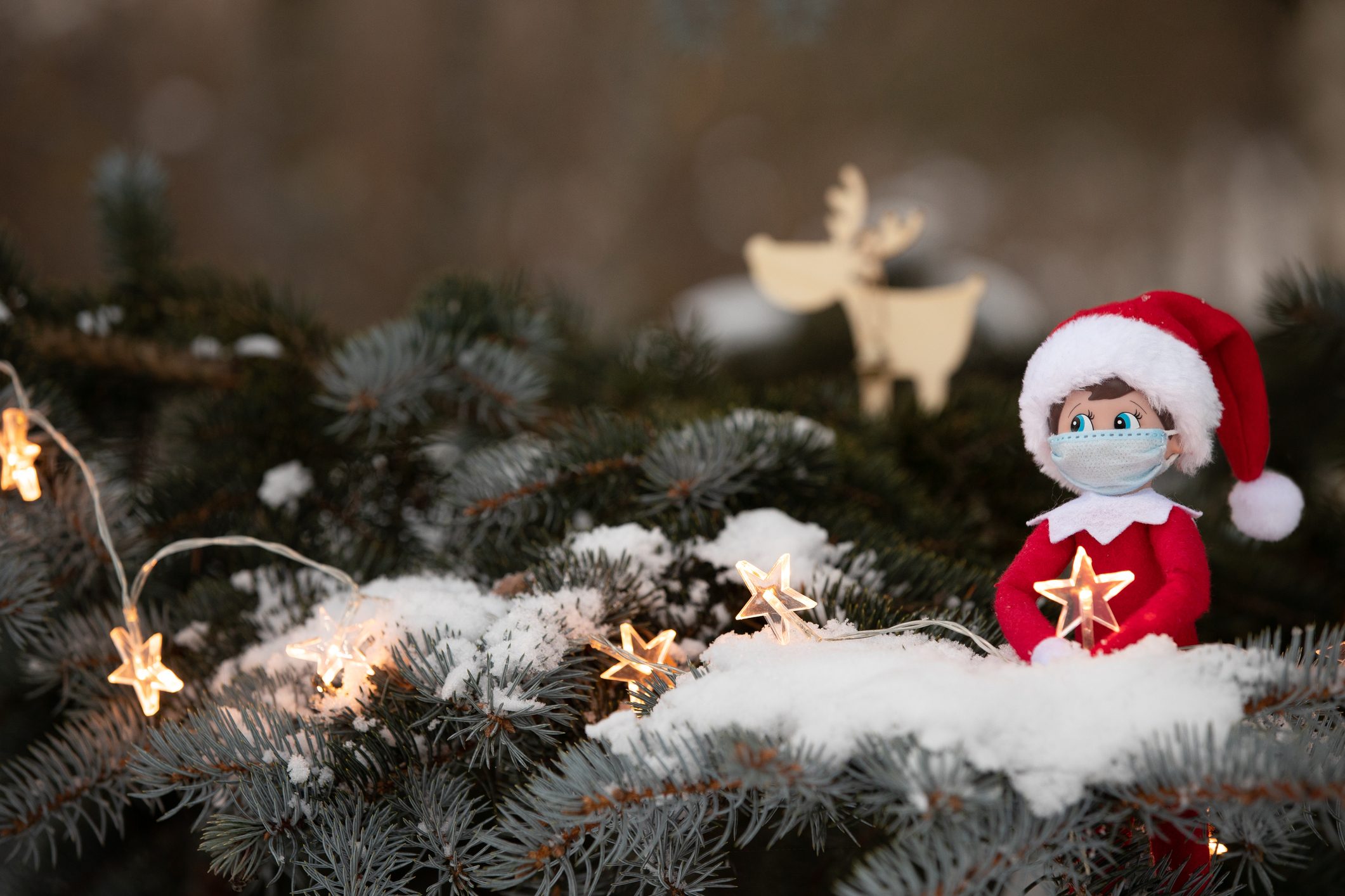 elf of the shelf on mantle in home