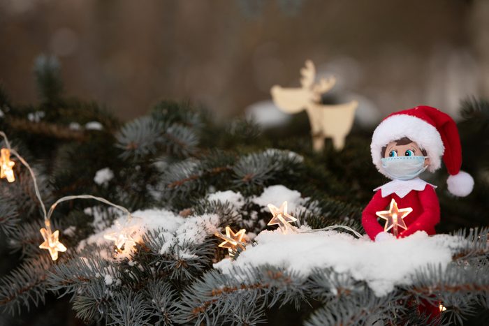 elf of the shelf on mantle in home