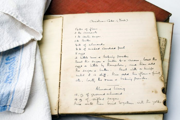 christmas cake recipe written in an old recipe book