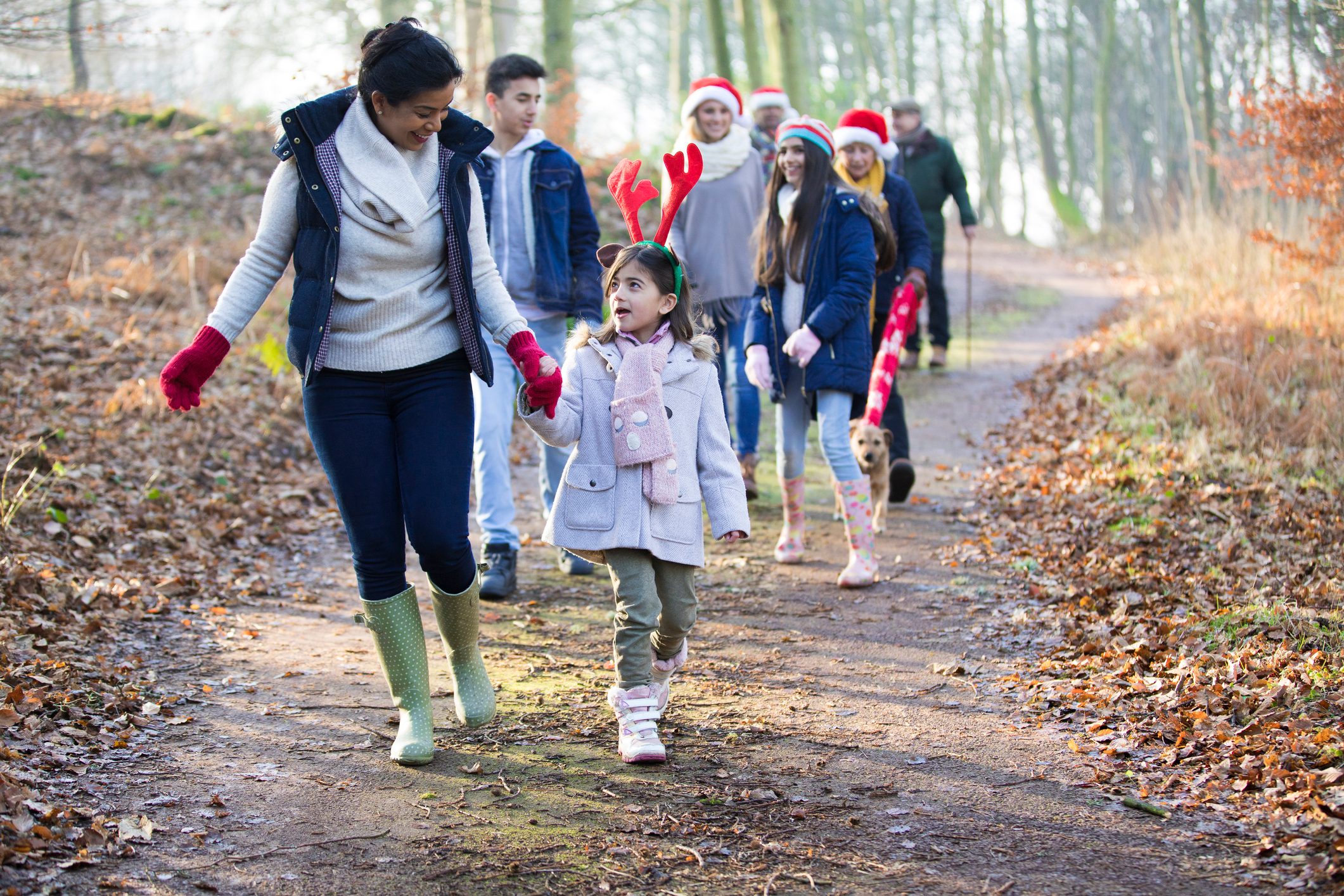 family going for a christmas hike