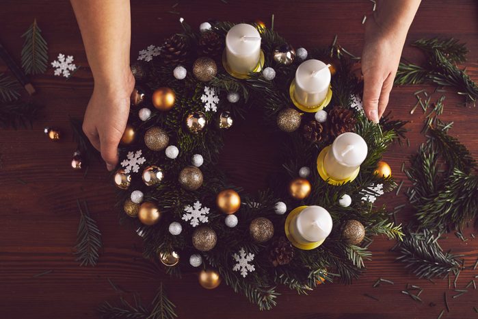 Snowflakes and baubles Christmas wreath