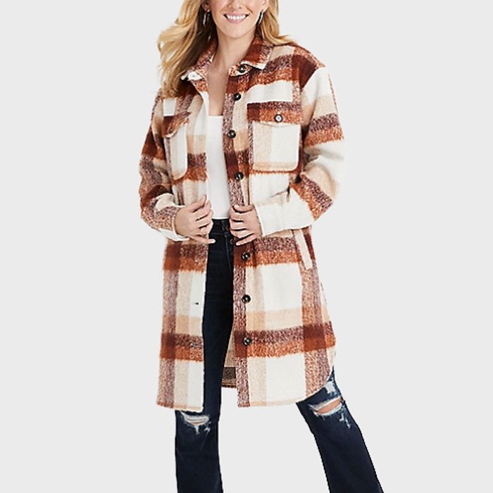 Neutral Plaid Longline Wool Shacket