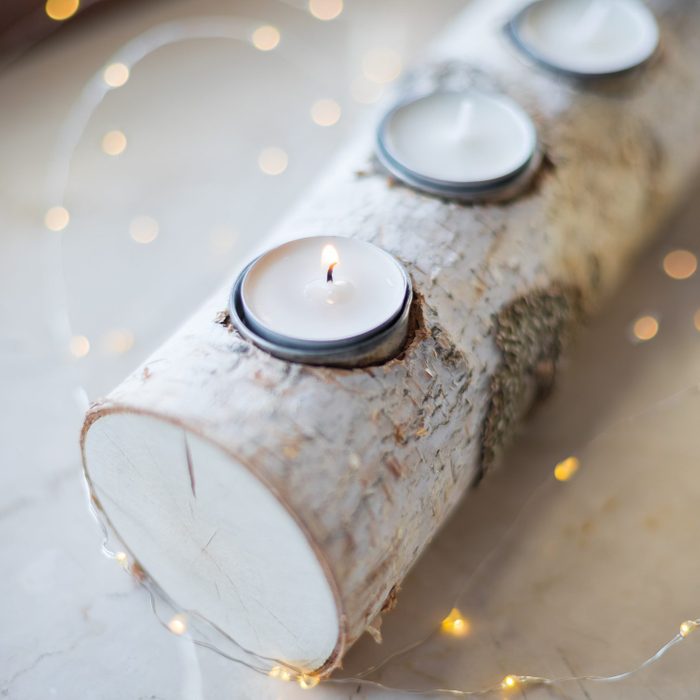birch log votive holder for christmas decoration
