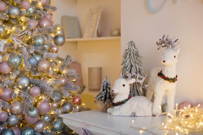 living room with Christmas decorations and lights