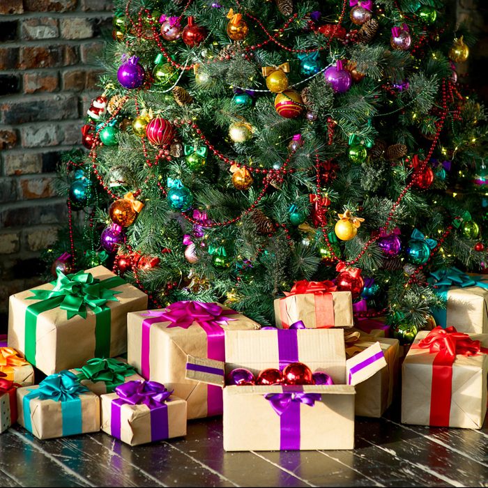 Stylish Christmas interior decorated in many colors.