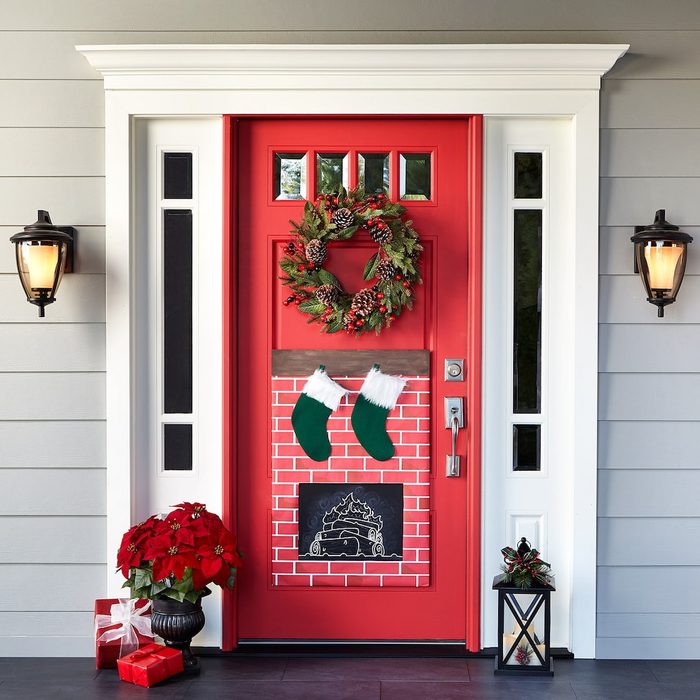Christmas Fireplace Door Decor