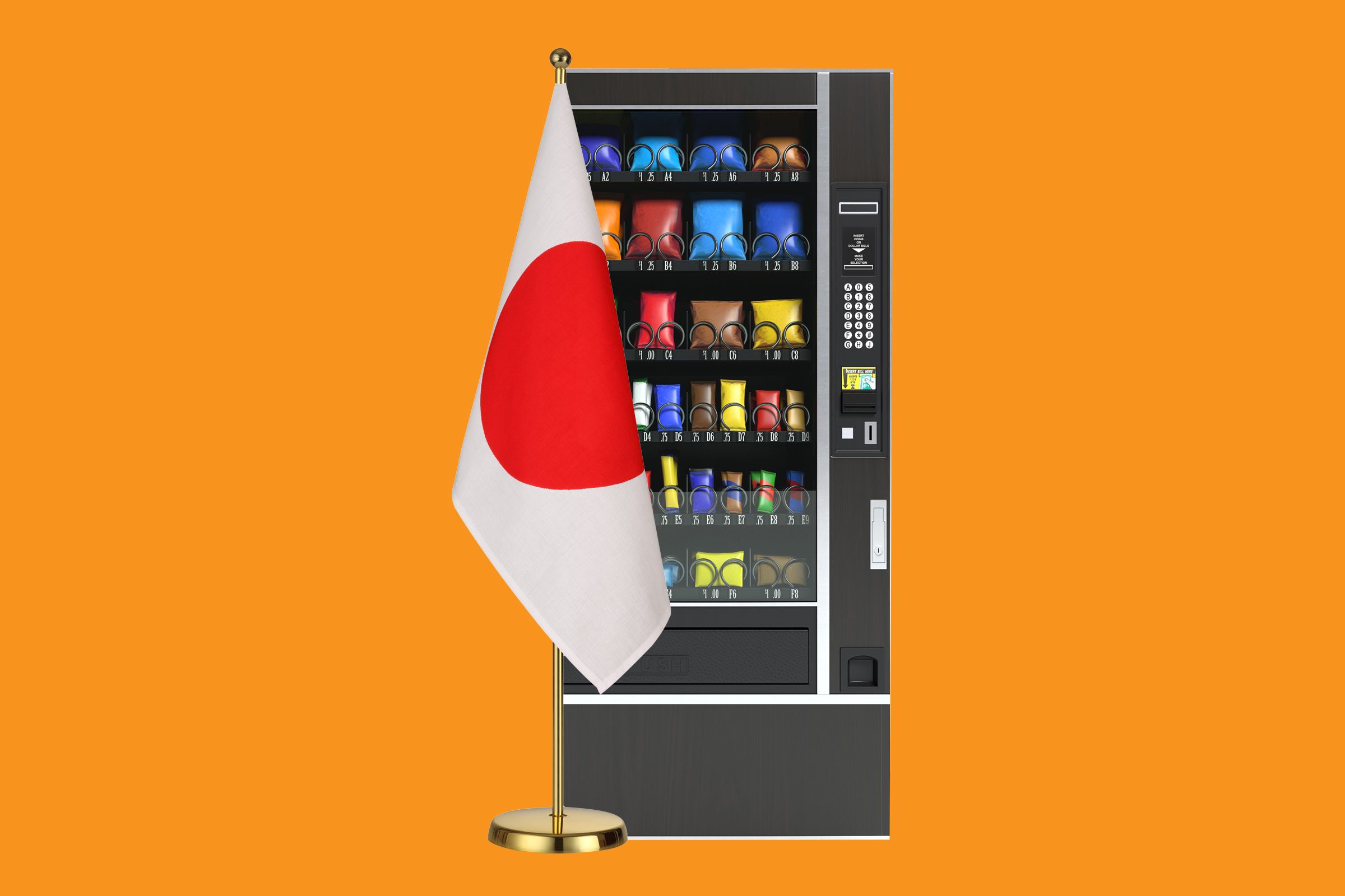 japan flag collaged with vending machine