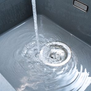 Kitchen sink with Running water from faucet