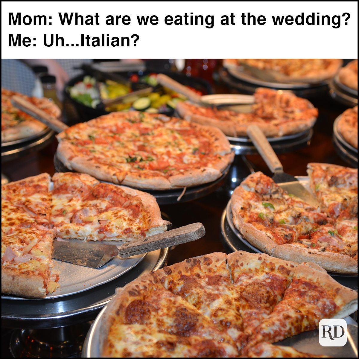 Fresh pizzas on a pizza buffet