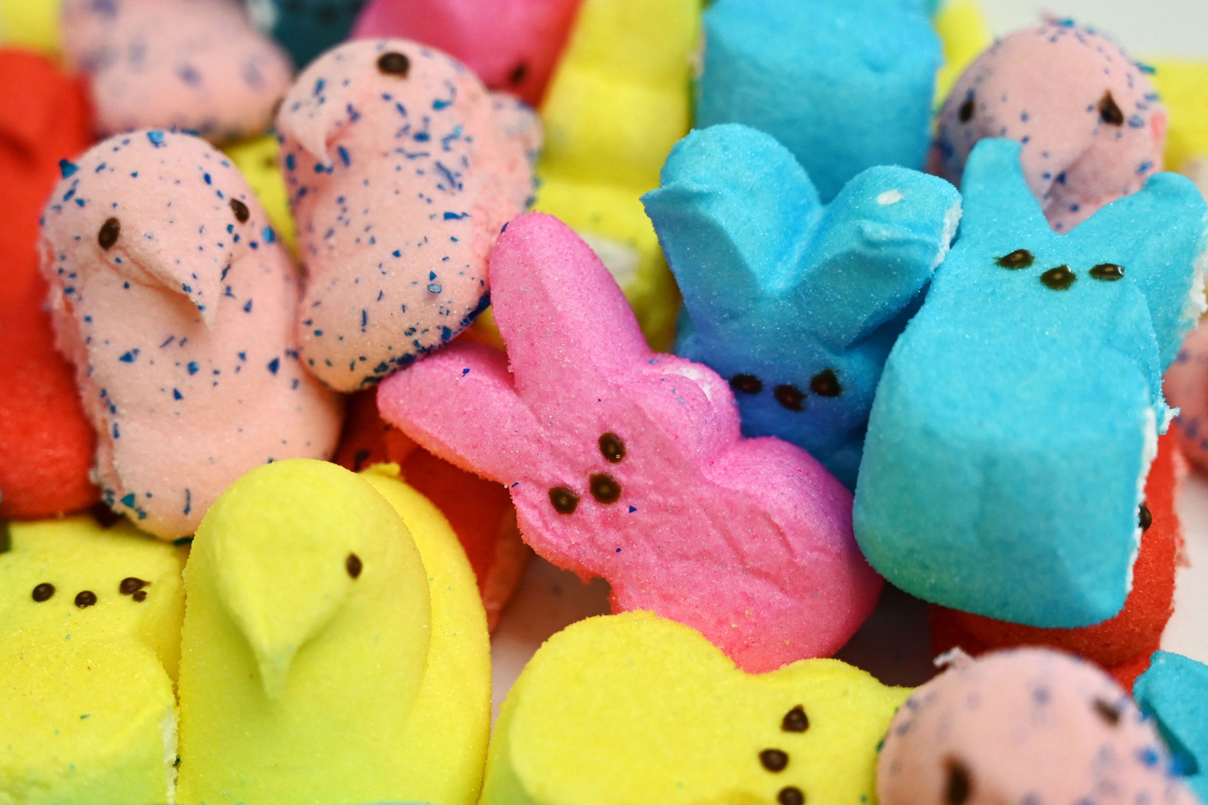 various types of marshmallow peeps close up