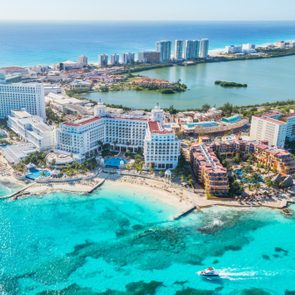 Aerial view of Cancun hotel zone, Mexico