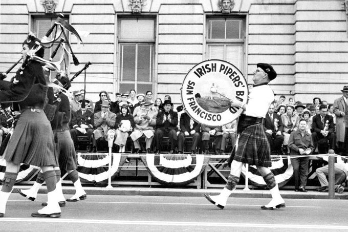 Irish Pipers Band of San Francisco in the St. Patrick's Day parade. ; March 17, 1967